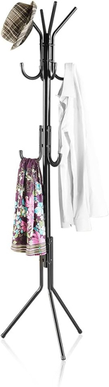 Paltu stovas, metaline kabykla su 11 kabliuku, 3 kojos, drabuziu kabykla, paltai, kepures, krepsiai, iejimo miegamojo biurui, juoda